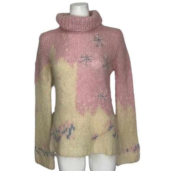 Free People Vintage Turtleneck Snowflake Sweater S Mohair Long Sleeve Winter - Picture 1 of 12